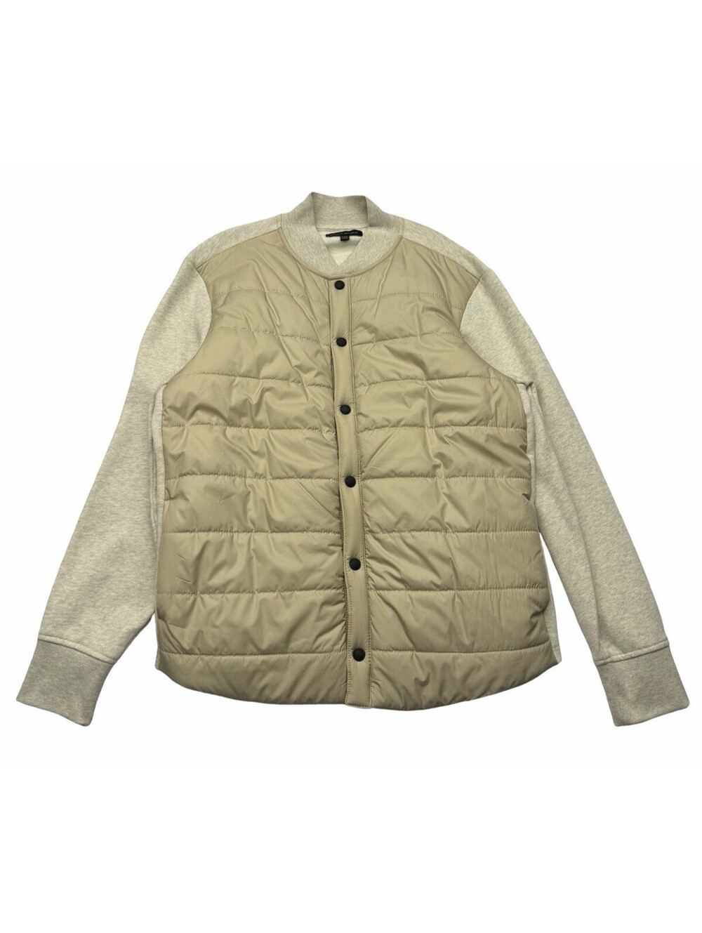 Banana Republic Quilted Snap Front Mixed Sweatshirt Jacket Grey Beige Size L